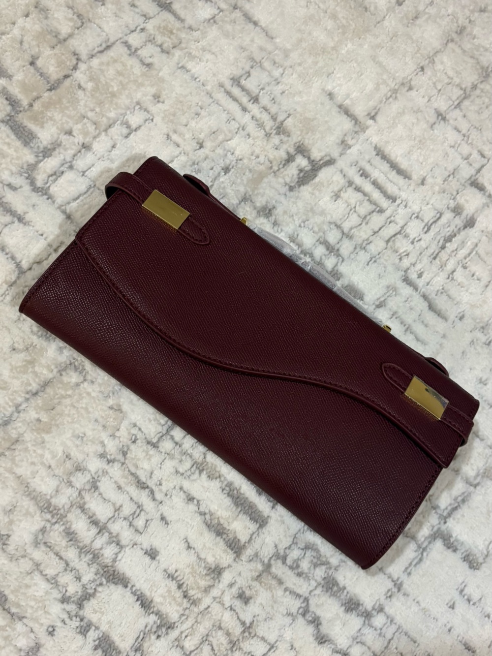 Women's Burgundy Leather Clutch Wallet - Gold Hardware